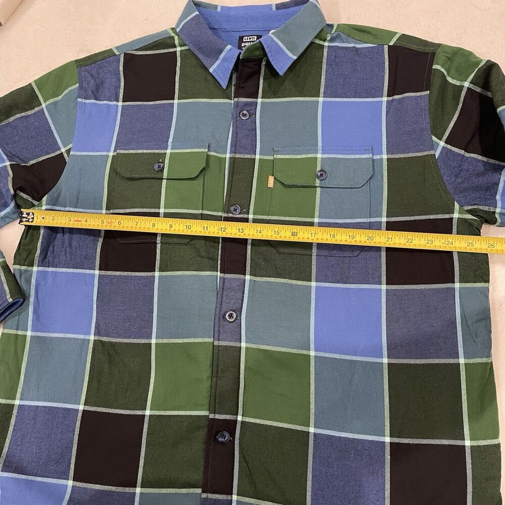 Levi’s Men Blue & Green Colorblock Flannel Shacket Size L NWT $148 Gold Tab - Picture 2 of 9